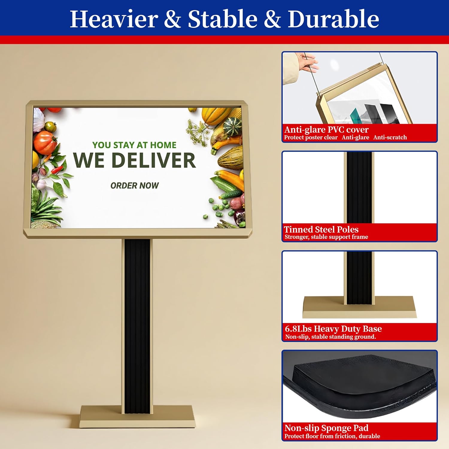 Menu Display Stand – 29x21.6" Aluminum Pedestal with Top - Loading Board for Restaurants, Cafés, Hotels - CrazyAnt