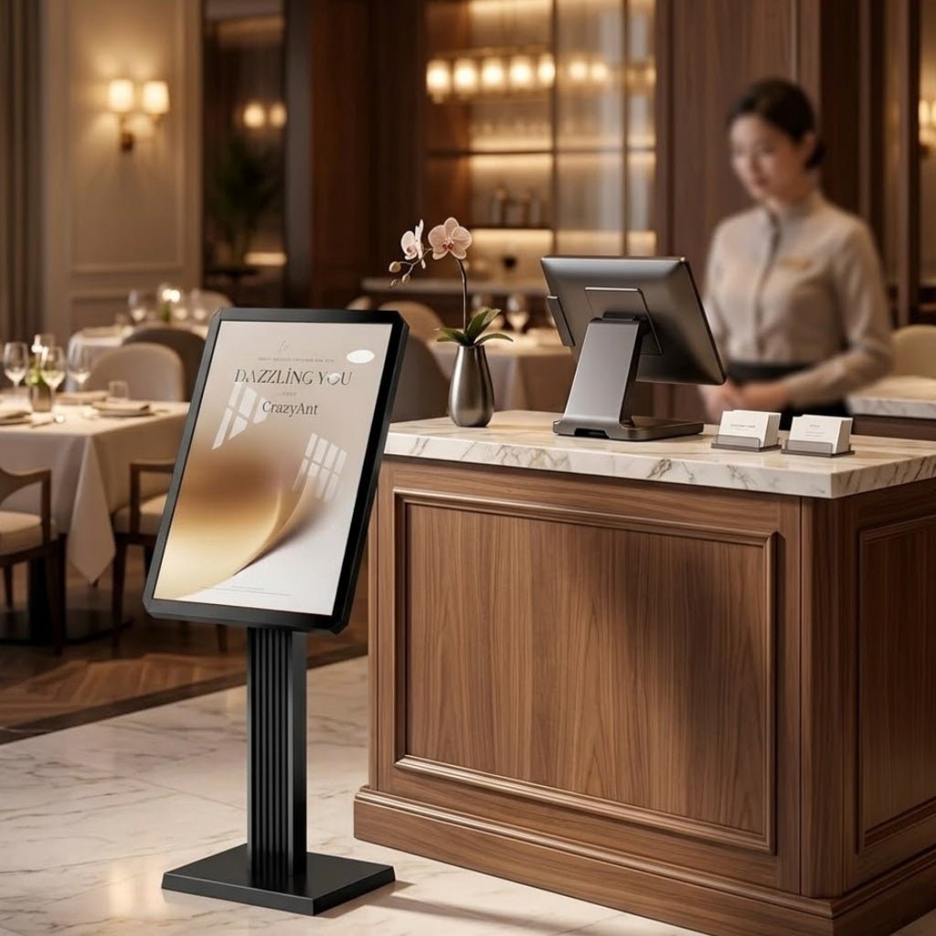 Menu Display Stand – 29x21.6" Aluminum Pedestal with Top - Loading Board for Restaurants, Cafés, Hotels - CrazyAnt