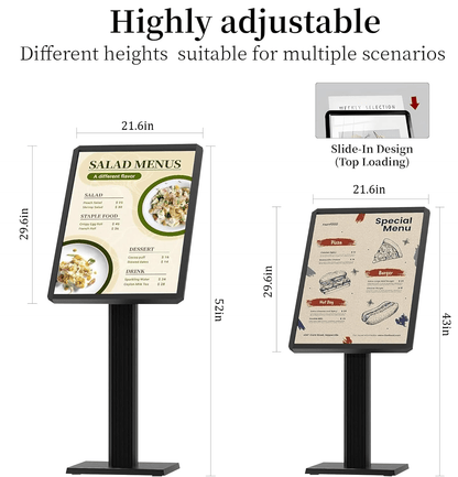 Menu Display Stand – 29x21.6" Aluminum Pedestal with Top - Loading Board for Restaurants, Cafés, Hotels - CrazyAnt