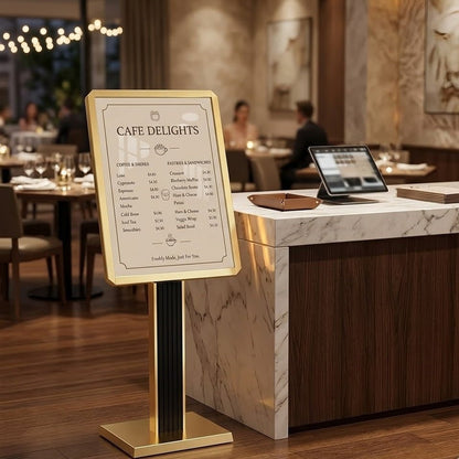 Menu Display Stand – 29x21.6" Aluminum Pedestal with Top - Loading Board for Restaurants, Cafés, Hotels - CrazyAnt