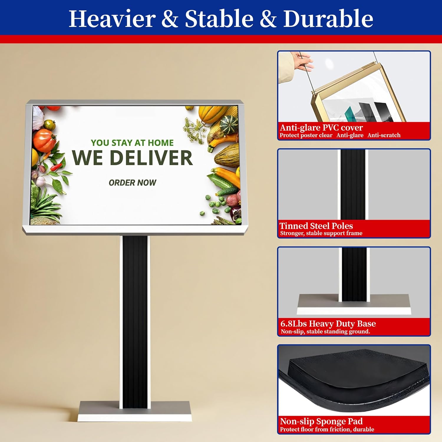 Menu Display Stand – 29x21.6" Aluminum Pedestal with Top - Loading Board for Restaurants, Cafés, Hotels - CrazyAnt