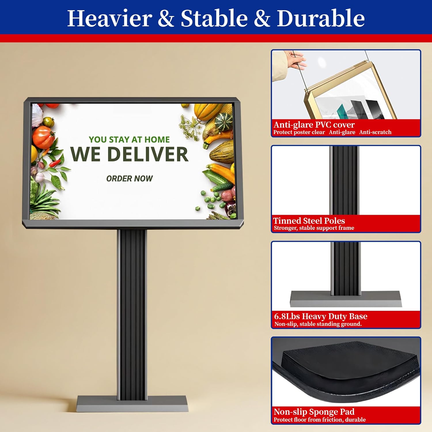 Menu Display Stand – 29x21.6" Aluminum Pedestal with Top - Loading Board for Restaurants, Cafés, Hotels - CrazyAnt