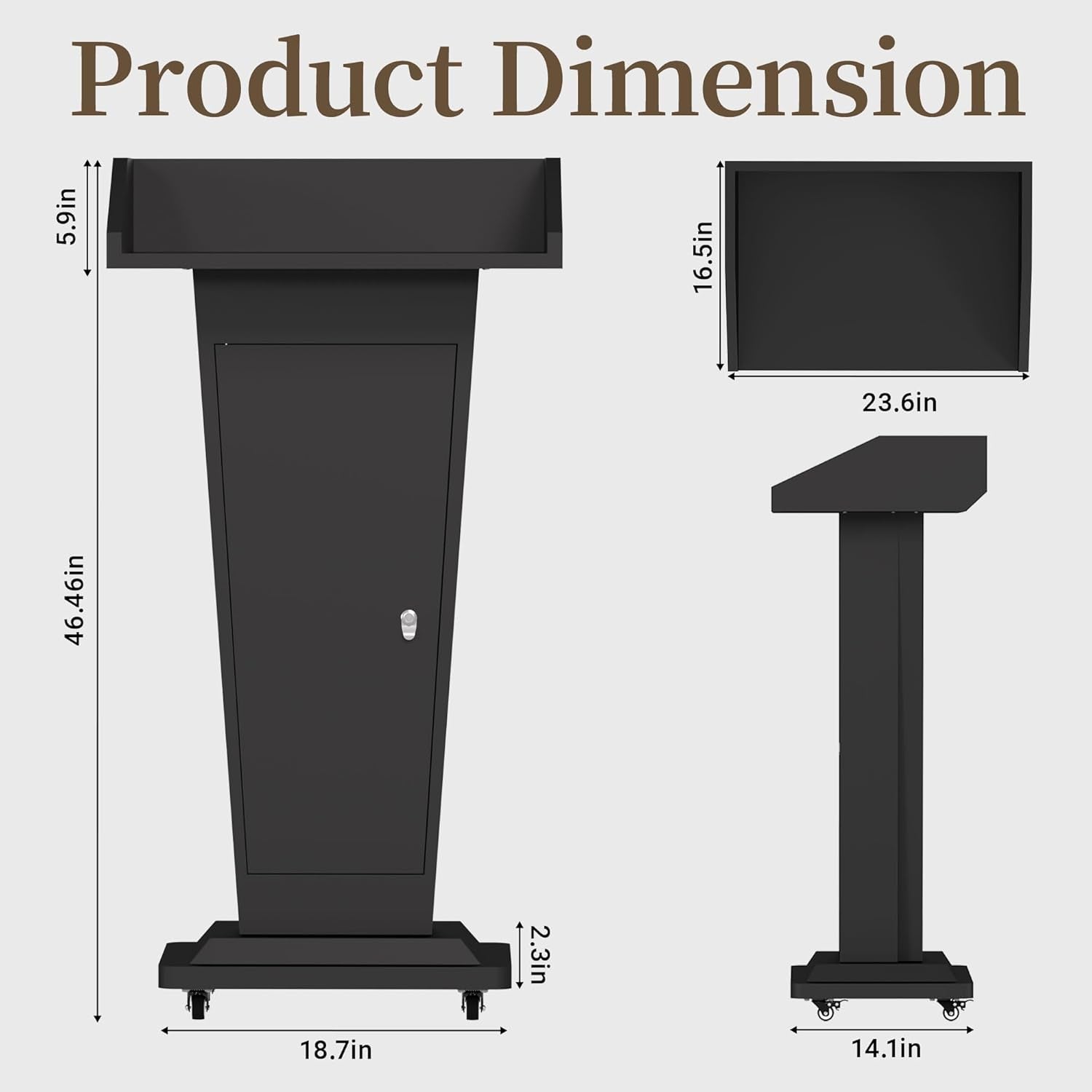 Mobile Lectern Podium Stand with 4 Locking Wheels - 46.5"H Conference Podium with Storage Cabinets for Hotels, Events & Meetings - Black - CrazyAnt