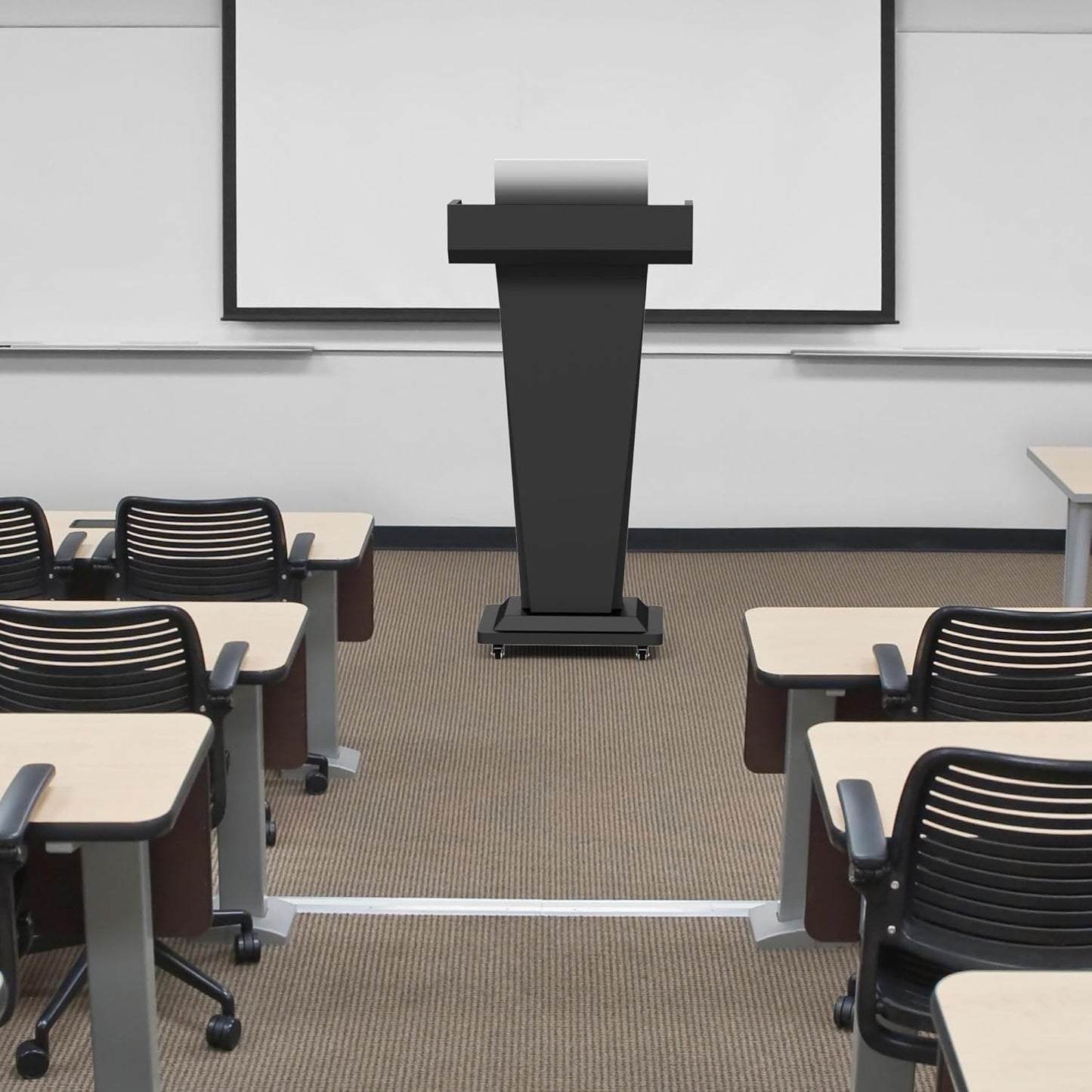 Mobile Lectern Podium Stand with 4 Locking Wheels - 46.5"H Conference Podium with Storage Cabinets for Hotels, Events & Meetings - Black - CrazyAnt