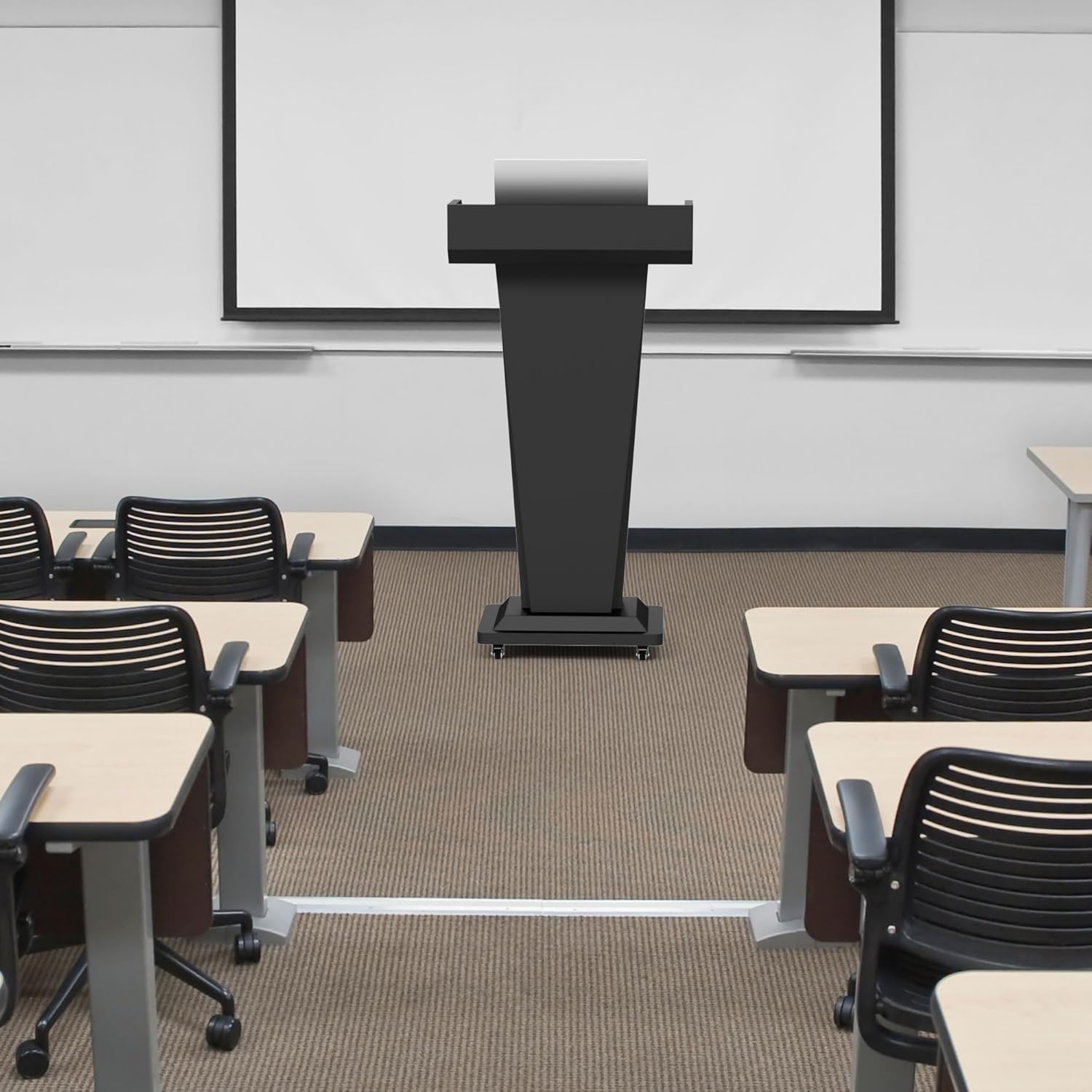 Mobile Lectern Podium Stand with 4 Locking Wheels - 46.5"H Conference Podium with Storage Cabinets for Hotels, Events & Meetings - Black - CrazyAnt