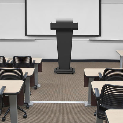 Mobile Lectern Podium Stand with 4 Locking Wheels - 46.5"H Conference Podium with Storage Cabinets for Hotels, Events & Meetings - Black - CrazyAnt