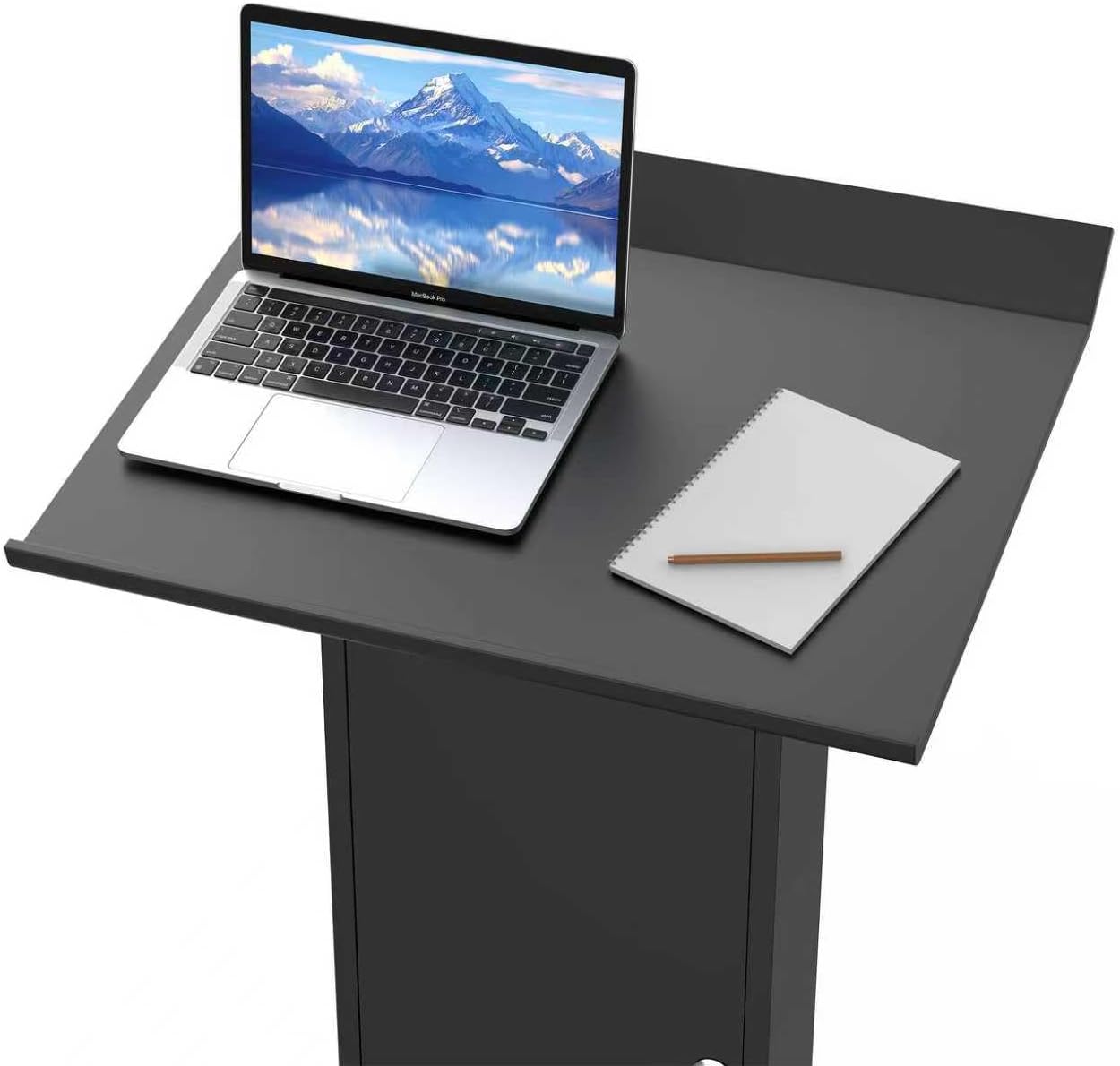 Mobile Lectern Podium Stand with Lockable Wheels - 50.4"H Conference Podium with Storage for Hotels, Events & Meetings - Black - CrazyAnt