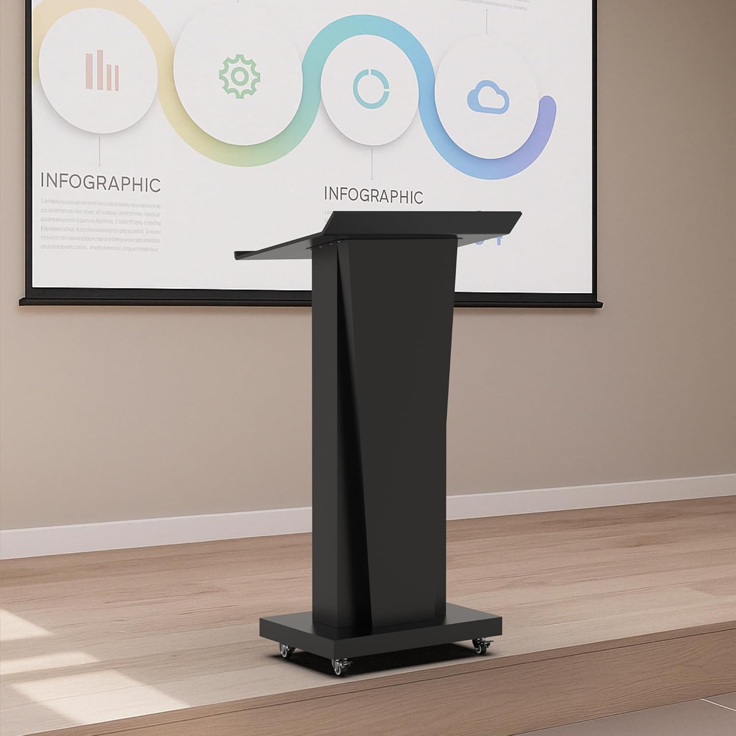 Mobile Lectern Podium Stand with Lockable Wheels - 50.4"H Conference Podium with Storage for Hotels, Events & Meetings - Black - CrazyAnt