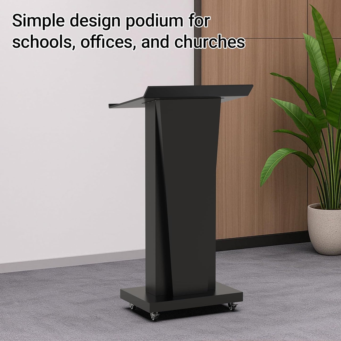 Mobile Lectern Podium Stand with Lockable Wheels - 50.4"H Conference Podium with Storage for Hotels, Events & Meetings - Black - CrazyAnt
