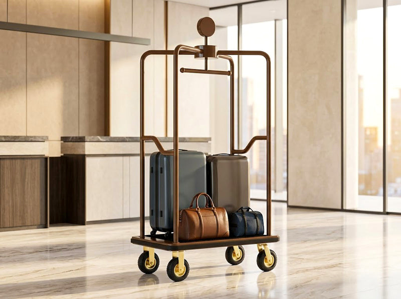 Modern frame hotel luggage cart for city hotel lobby, guest luggage handling, and commercial hospitality use