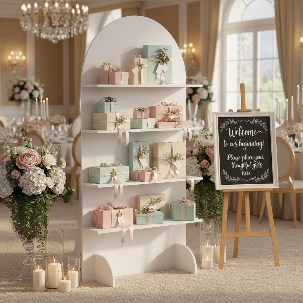 Original Design Wooden Champagne Wall Arch with 4 Shelves for Weddings, Parties & Events - CrazyAnt