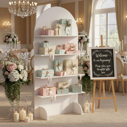 Original Design Wooden Champagne Wall Arch with 4 Shelves for Weddings, Parties & Events - CrazyAnt