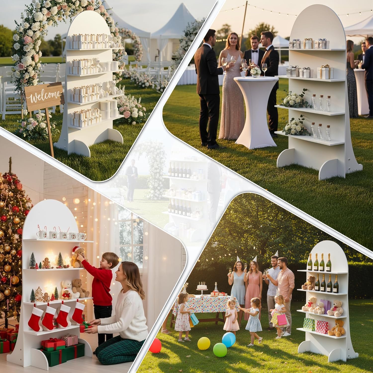 Original Design Wooden Champagne Wall Arch with 4 Shelves for Weddings, Parties & Events - CrazyAnt