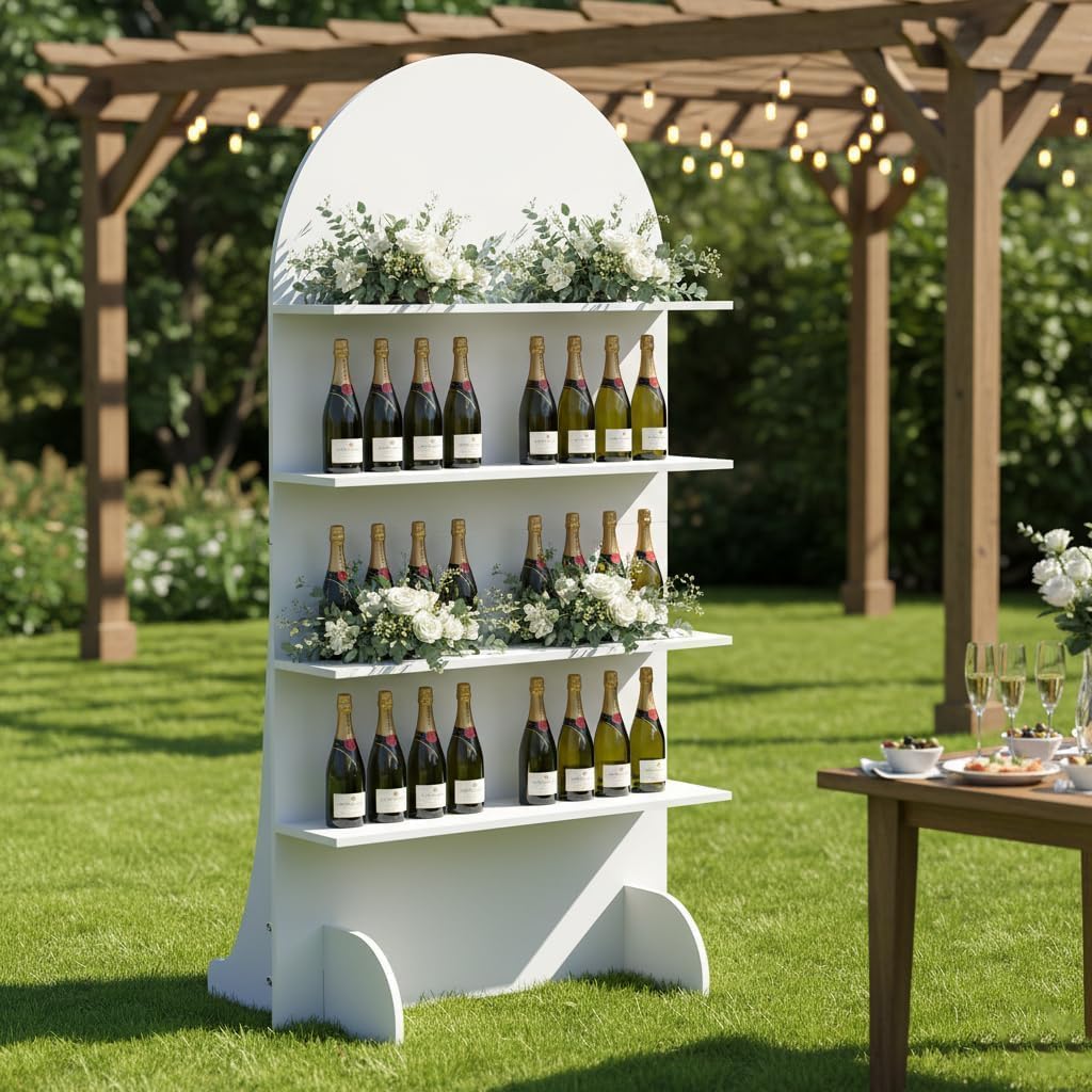 Original Design Wooden Champagne Wall Arch with 4 Shelves for Weddings, Parties & Events - CrazyAnt