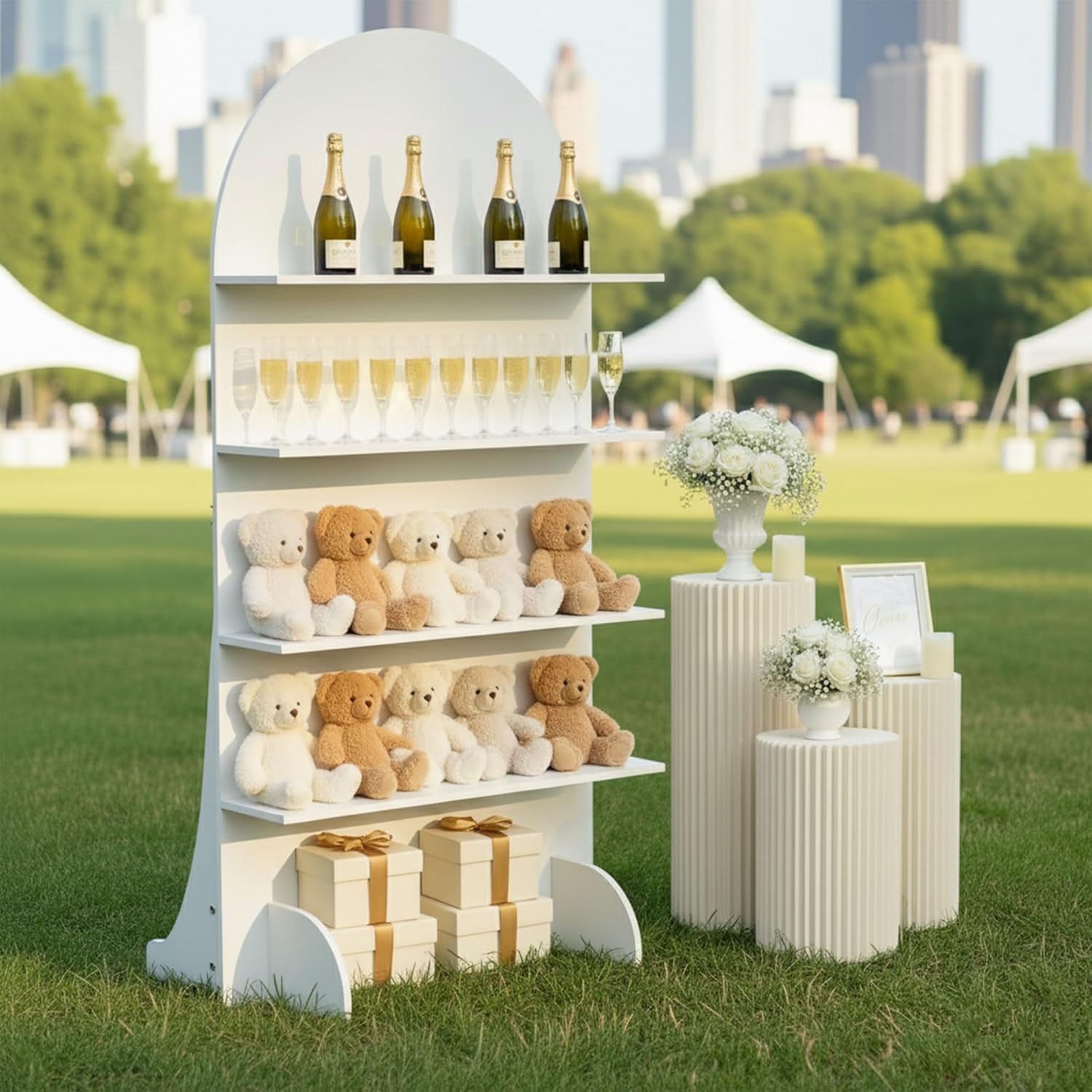 Original Design Wooden Champagne Wall Arch with 4 Shelves for Weddings, Parties & Events - CrazyAnt