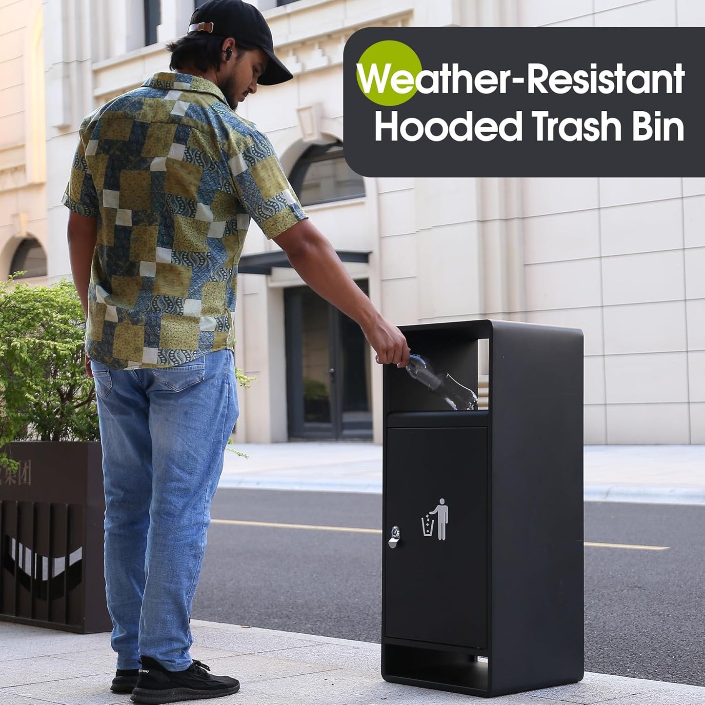 Outdoor Metal Trash Can with Lid – 35" Heavy - Duty Commercial Garbage Bin, Lockable & Weather - Resistant, Dual - Sided Design - CrazyAnt