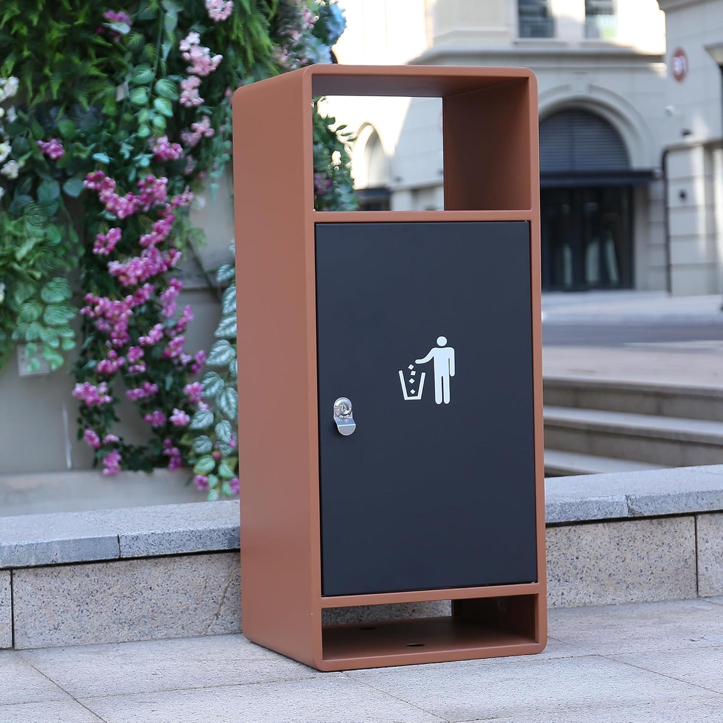 Outdoor Metal Trash Can with Lid – 35" Heavy - Duty Commercial Garbage Bin, Lockable & Weather - Resistant, Dual - Sided Design - CrazyAnt