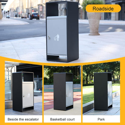 Outdoor Metal Trash Can with Lid – 35" Heavy - Duty Commercial Garbage Bin, Lockable & Weather - Resistant, Dual - Sided Design - CrazyAnt