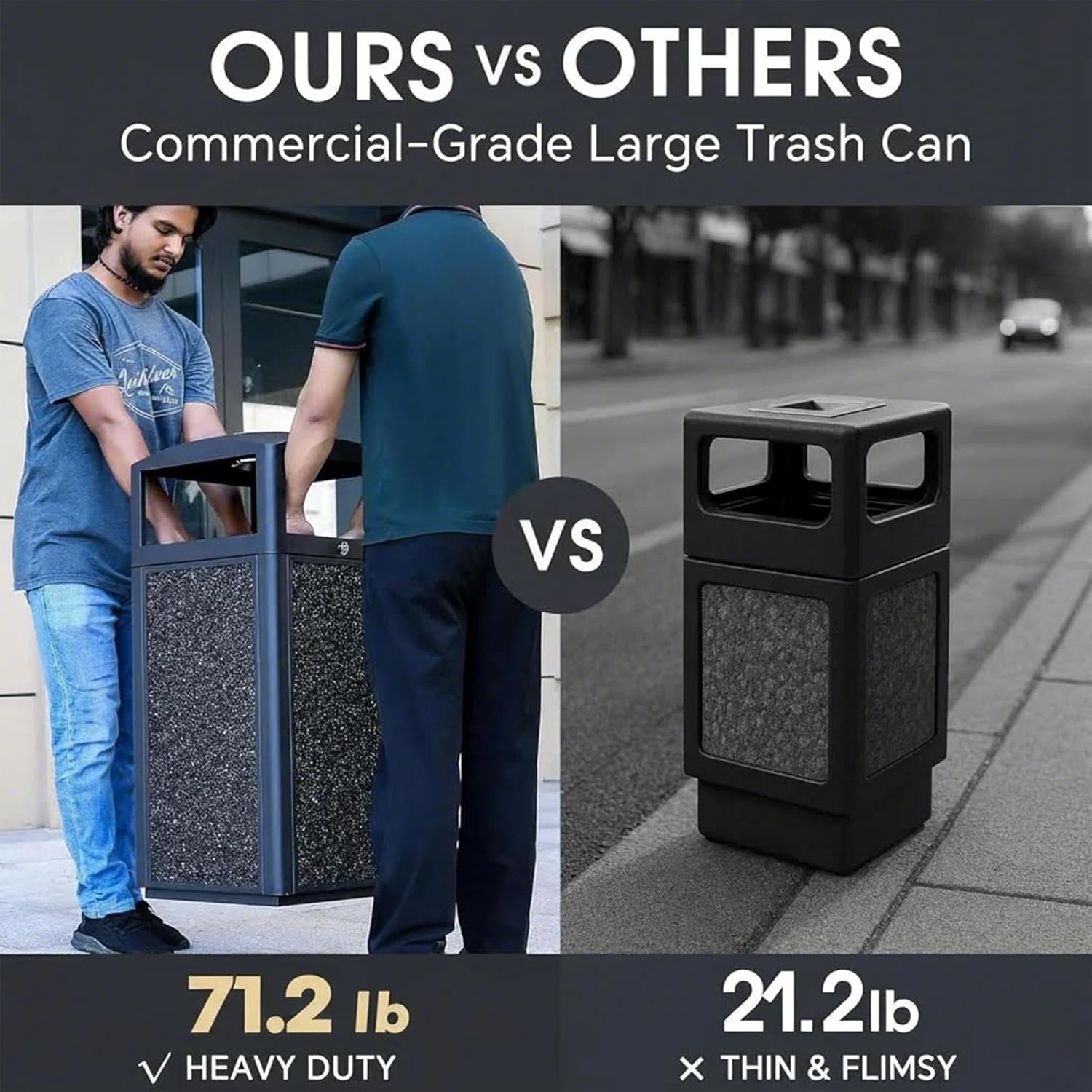 Outdoor Trash Can with Lid – Sturdy Stone - Finish Metal Garbage Bin, Weatherproof, Removable Liner for Parks & Public Spaces - CrazyAnt