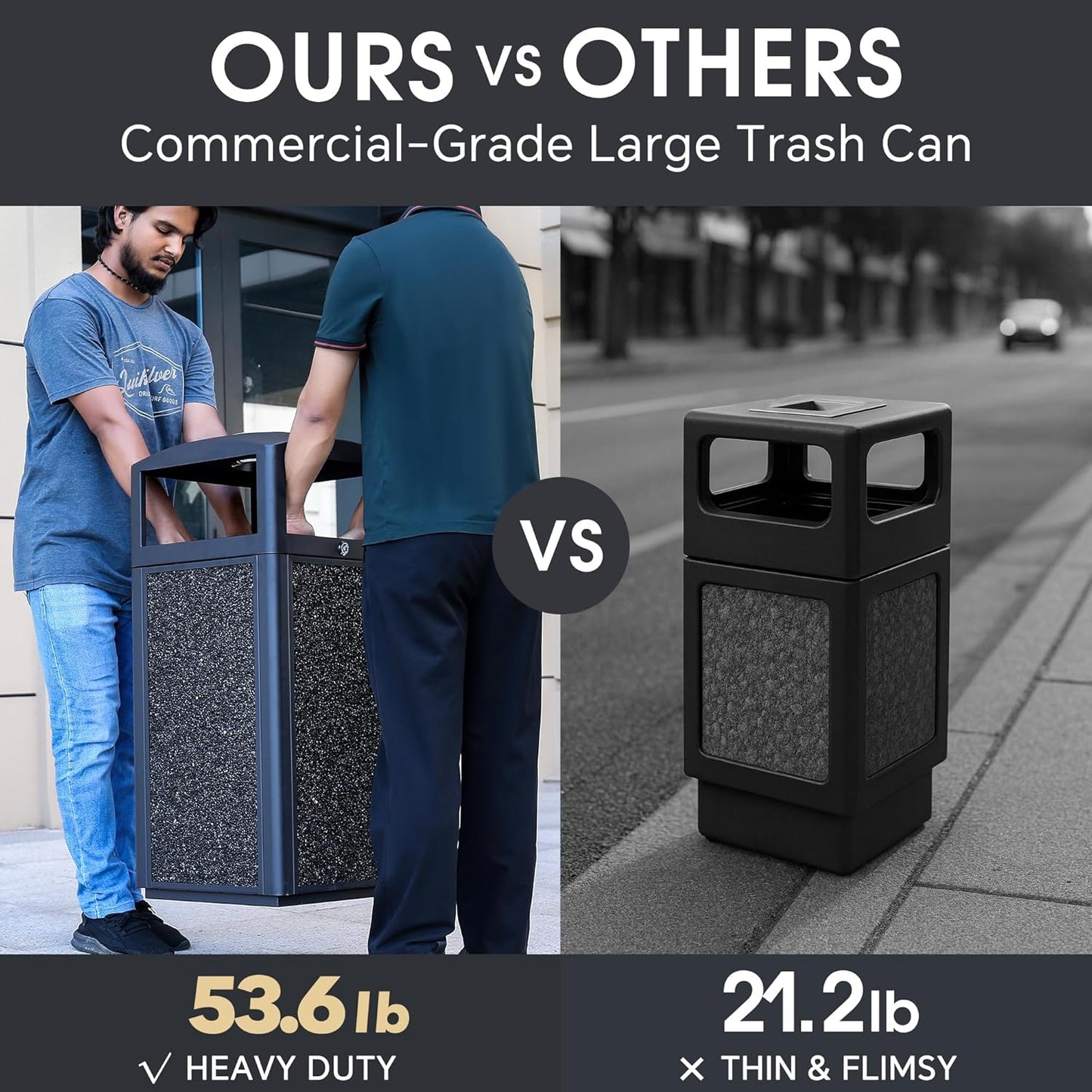 Outdoor Trash Can with Lid – Sturdy Stone - Finish Metal Garbage Bin, Weatherproof, Removable Liner for Parks & Public Spaces - CrazyAnt