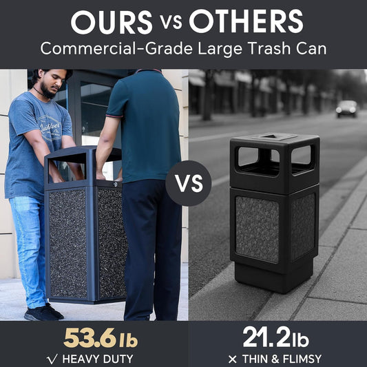 Outdoor Trash Can with Lid – Sturdy Stone - Finish Metal Garbage Bin, Weatherproof, Removable Liner for Parks & Public Spaces - CrazyAnt