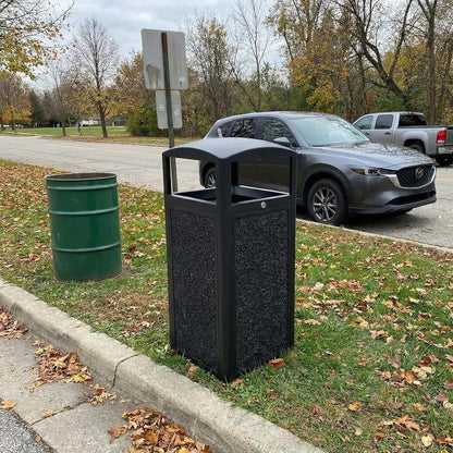 Outdoor Trash Can with Lid – Sturdy Stone - Finish Metal Garbage Bin, Weatherproof, Removable Liner for Parks & Public Spaces - CrazyAnt