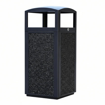 Outdoor Trash Can with Lid – Sturdy Stone - Finish Metal Garbage Bin, Weatherproof, Removable Liner for Parks & Public Spaces - CrazyAnt