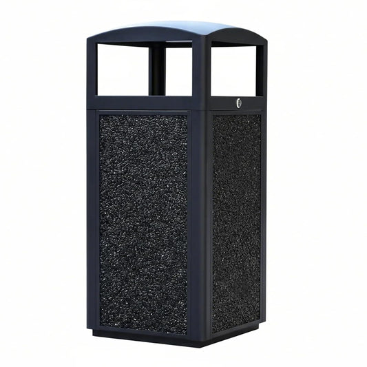 Outdoor Trash Can with Lid – Sturdy Stone - Finish Metal Garbage Bin, Weatherproof, Removable Liner for Parks & Public Spaces - CrazyAnt
