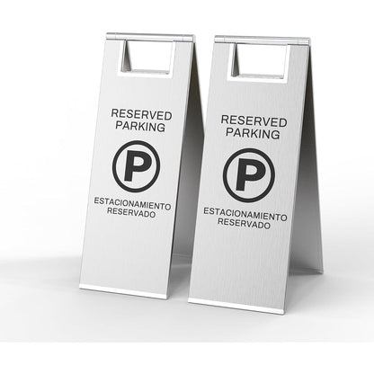 Reserved Parking Sign – Sturdy Foldable Stainless Steel A - Frame, 24" Bilingual Spot Marker in English & Spanish - CrazyAnt