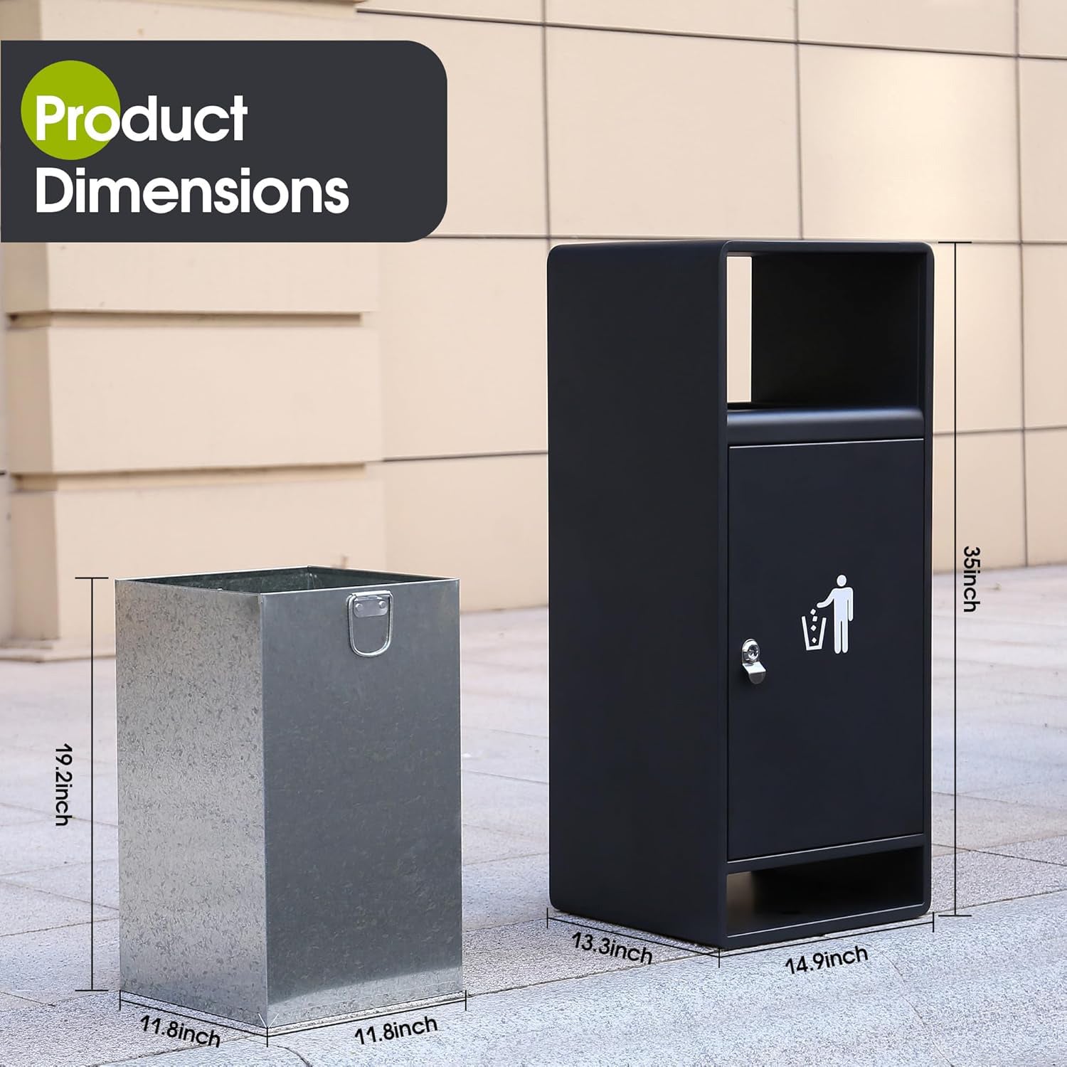 Steel Trash Cans Outdoor with Lid – 35" Heavy - Duty, Lockable & Weather - Resistant - CrazyAnt