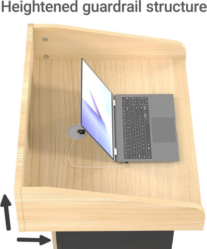 Wooden Mobile Podium Stand with Wheels - 46.5"H White & Black Conference Lectern with Dual Storage and Footrest - CrazyAnt